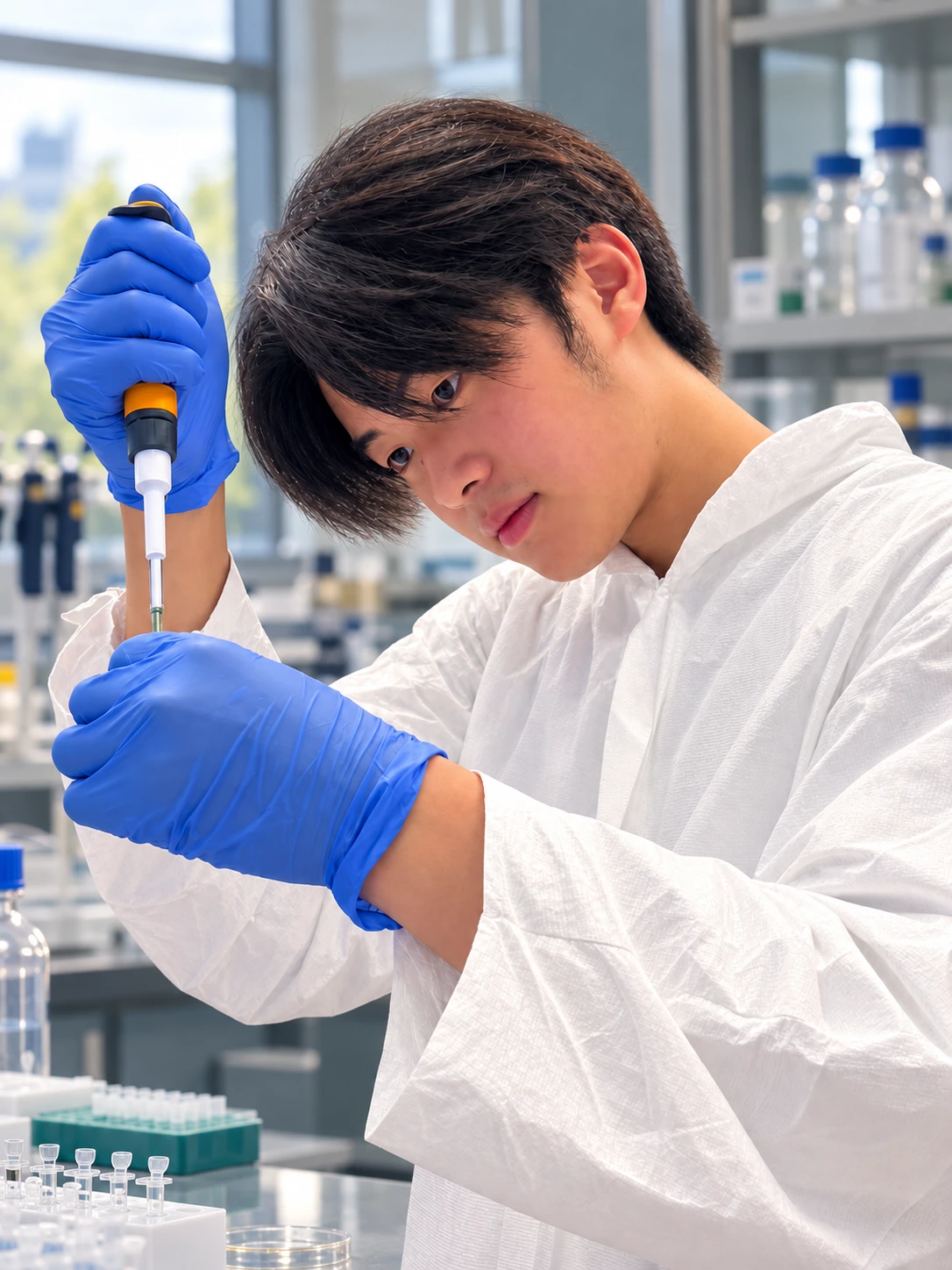 Russell pipetting during UChicago program.